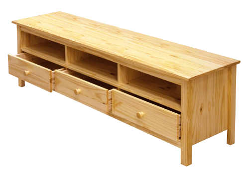Dřevěný borovicový televizní stolek se třemi zásuvkami