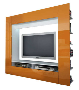 Lesklá moderní oranžová výklopná televizní stěna
