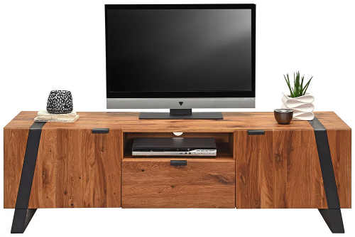 Moderní TV stolek kombinace masivní dřevo a kov