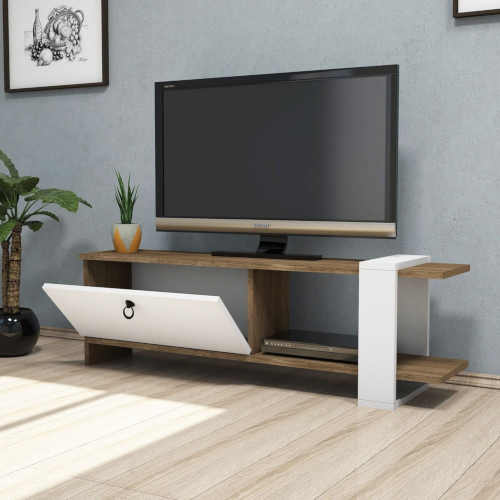 bílý dřevěný TV stolek