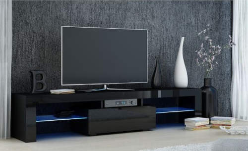 Černý TV stolek do moderního obývacího pokoje