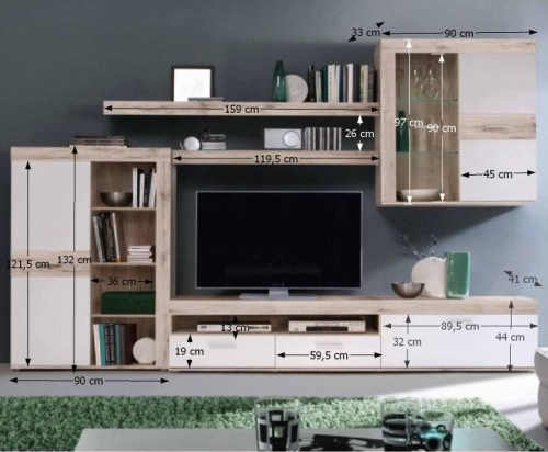 moderní obývací stěna dub-bílá
