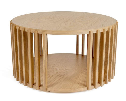 Konferenční stolek z dubového dřeva připomínající buben
