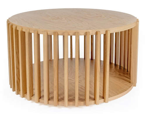 Netradiční kulatý dřevěný konferenční stolek